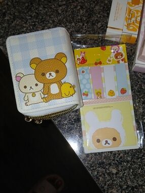 #Rilakkuma Blue Checkered Small Zip #Wallet And Set Of #stickynotes